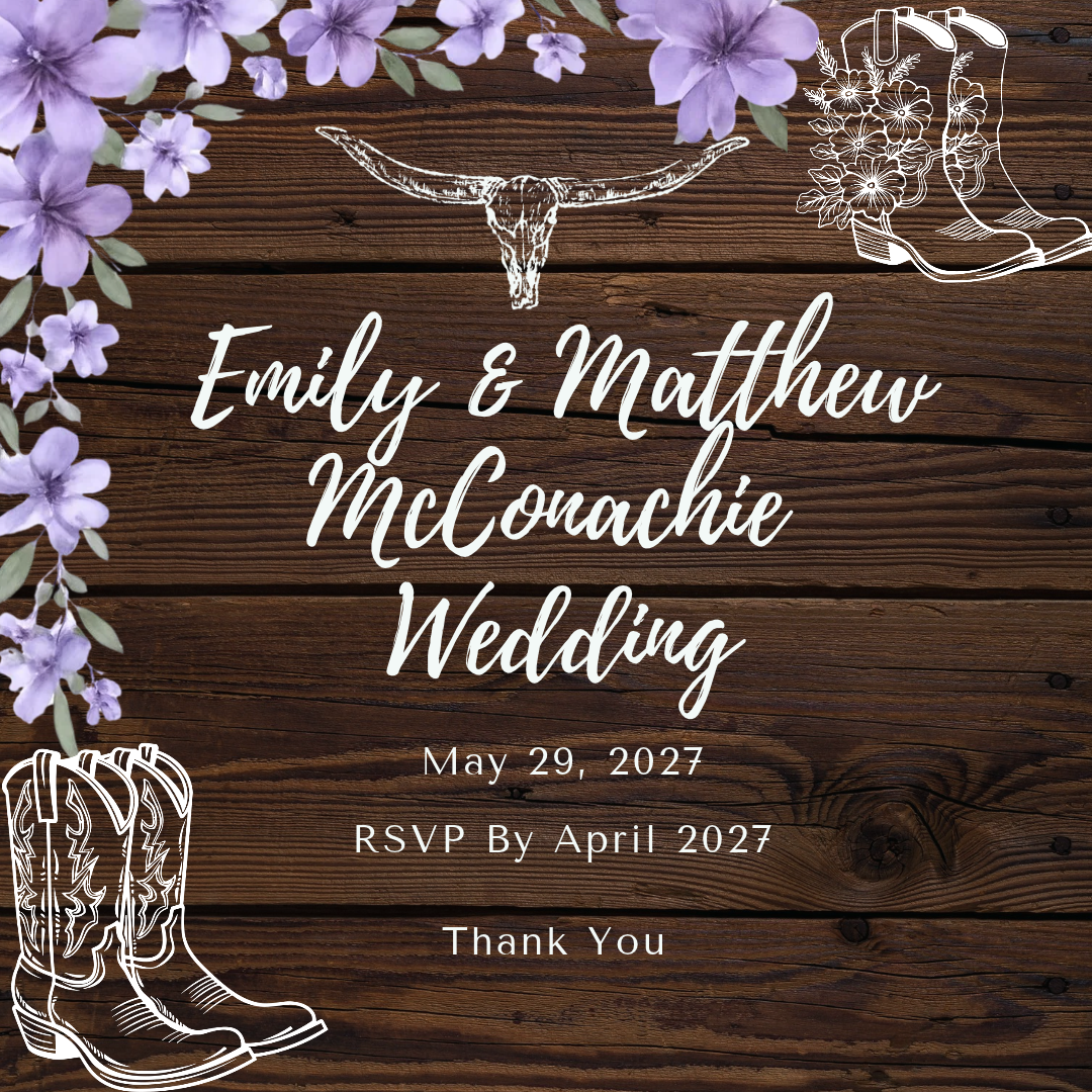 Emily & Matthew McConachie wedding invitation